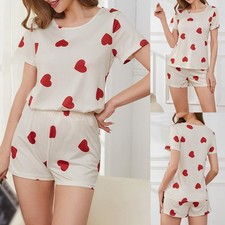 2PCS Women Heart Print Pajamas