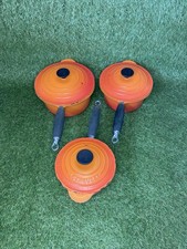 Le Creuset Cast Iron Saucepan Set Volcanic Orange 16cm 18cm 20cm Made In France