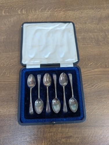 Antique cased set - x6, sterling