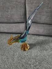 Large Murano Brid Pheasant Italy Glass Centerpiece Blue green Gold 13" Aprox
