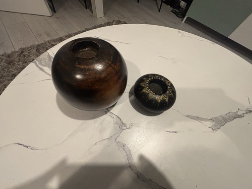 Pair vintage wood tea light - vintage,