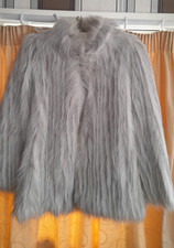 Astraka Women's Faux Fur Coat Size 14 grey white #rail 