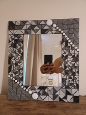 Hand Made Mosaic Wall Mirror, Black White Gray