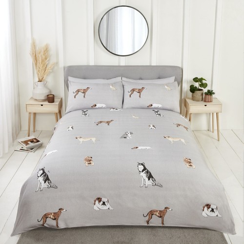 Grey dog duvet cover set - cover,