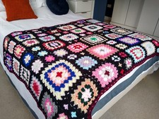  Vintage Style Handmade Crochet Granny Squares Blanket Multicoloured Throw 