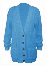 Womens 5 Button Grandad Cardigan Ladies Chunky Cable Knit Long Sleeves UK 8-22