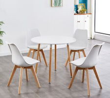 90CM Round Dining Table 4x Tulip Chairs Set Wooden Legs Kitchen Home Furniture