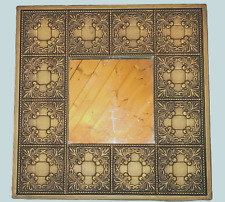 Pressed Metal Wall Mirror Copper Patina Fleur-de-lis Tile Pattern 16"x16" Vtg