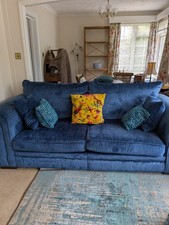 Hatfield's Large Mid Blue Velour  Feel 3-seater Sofa and 2 matching cushions 