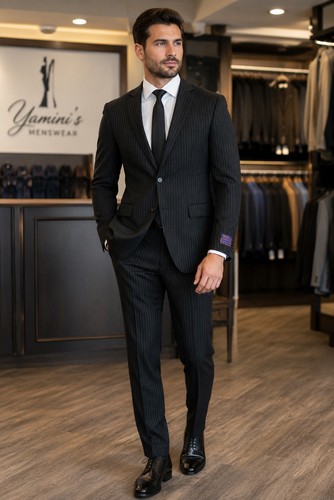 Black pinstripe suit size 42r - pinstripe,