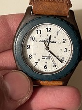 Timex Expedition Indiglo WR30M Women's watch green bezel & original leather band