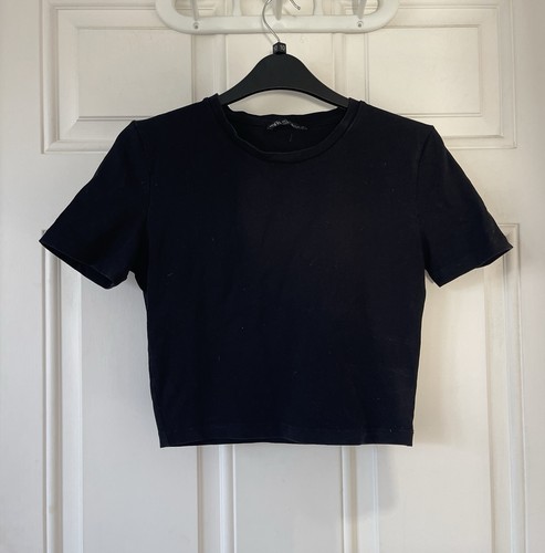 Zara black cropped crew neck - black,