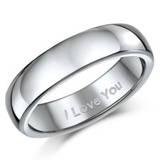 Titanium Wedding Engagement Ring Engraved ''I Love You'' 5mm Band Mens/Ladies 