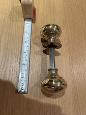 Original Antique Pair Of Brass Bun Rim Lock Door Knobs & Brass Back Plate