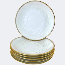 Vintage Limoges France White Gold Rim Saucers Set Of Six Embossed China