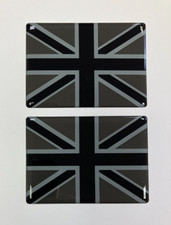 2 x UNION JACK FLAG Sticker/Decal 64mm - BLACK & 2 TONE GREY - HIGH GLOSS DOMED