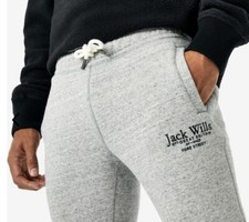 Jack Wills Men's Haydor Graphic Gents Fleece Jogging Bottom In Grey Size M