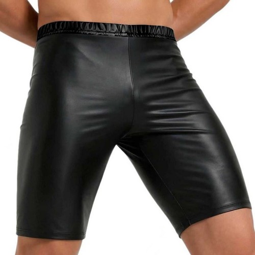 Mens faux leather shorts solid - faux,
