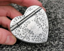 Antique Pewter Snuff Box Pill Tobacco Holder Heart Shape Floral Engraved