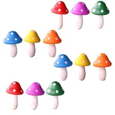 12pcs Wood Mini Mushroom Sculpture Adorable Miniature Garden Ornaments Decor