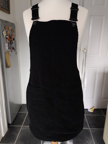 Black corded pinafore dungaree - black,