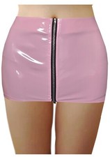 MIX LENGTH PINK VINYL PVC WET LOOK FULL MIDDLE ZIP SEXY MINI SKIRT