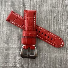 For OFFICINE PANERAI 24mm Lug PAM Watches Red Grain Leather Watch Strap Band