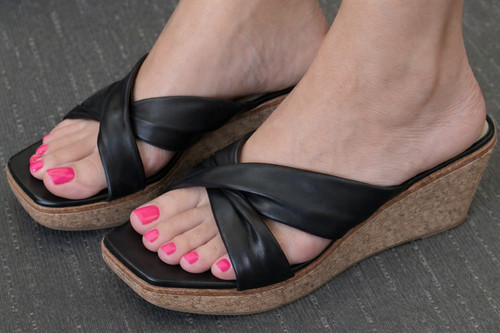 Black cork wedge slide - cork,