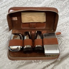 Vintage Two-Tix Mens Shaving Grooming Set in Hide Leather Case - Made in England