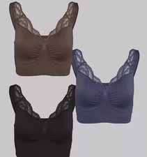 Rhonda Shear Lace Trim Ahh Bra With Removable Pads 3 Pack Black Small RRP £54