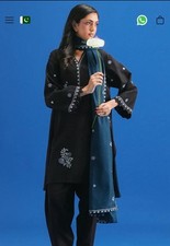 3 Piece Khaddar Blue Black Embroidered Pakistani Suit By Image Pk