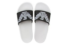 Emporio Armani Beachwear Men's Slip On Flip Flops White and Black 44