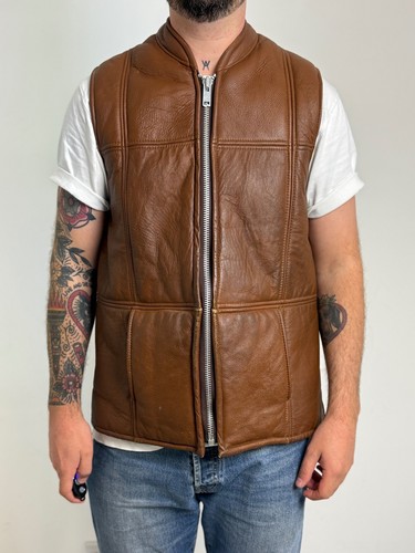 Sheepskin leather gilet brown - sheepskin,