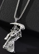 Grim Reaper Death Scythe Memento  Gothic Necklace Pendant Halloween 24 Inch /298