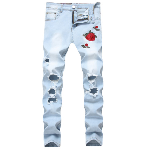 Men denim blue black flower - denim,