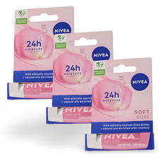 Nivea Lip Care Balms Soft Rose-4.8g x Pack Of 3-Providing Long-Lasting Hydration
