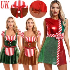 UK Womens Christmas Elf Candy Cane Cosplay Xmas Party Figure Skating Dance Dress
