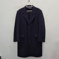 Crombie For House Of Fraser Vintage Navy Wool Overcoat Long Coat Size 42 R Mens