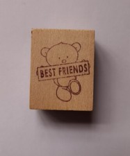 Small best friends teddy bear rubber stamp on wooden block