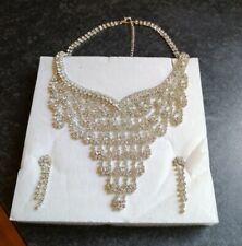 VINTAGE DIAMANTE LARGE SWEETHEART NECKLACE CHOKER & EARRING SET WEDDING STUNNING