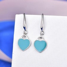 925 Sterling Silver Light Blue Heart Drop Hook Earrings Jewellery Women Gift