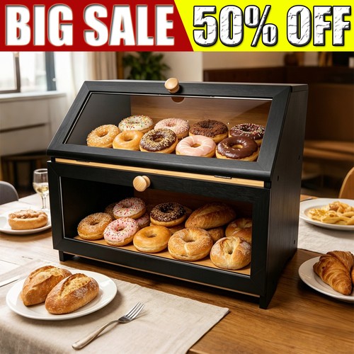 Wooden bread bin double - bin,
