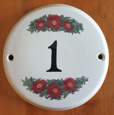 IDEN POTTERY CERAMIC HOUSE PLAQUE , FLORAL No 1 HOUSE NUMBER 16.7 CM