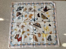Vintage Cornelia James Scarf Butterflies ivory 66cm Square Rolled Hem