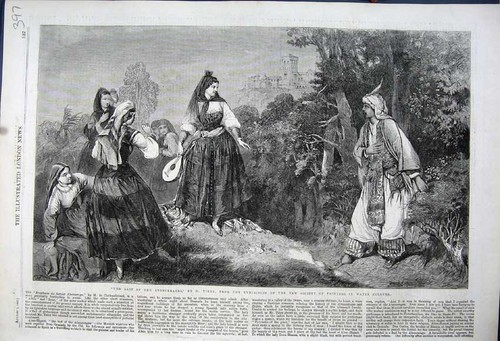 Original old antique print - old,