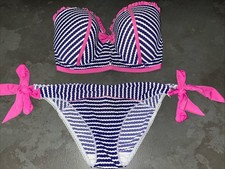 Ladies Navy Blue Pink White Floozie Frost French Bikini Size 14 Bottoms 32G Top