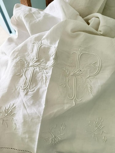 Large antique french linen - antique,