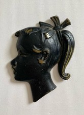 Vintage 1960s Brass Walter Bosse Style Girl Lady Head Wall Hanging Small
