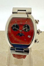 Kutchinsky Barril Moonphase Quartz Watch 34mm Red Dial Strap Hirsch NOS CHOPARD