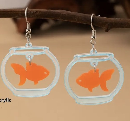 Gold fish bowl - gold, earrings